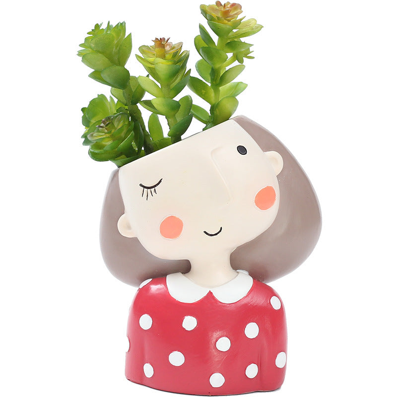 ROOGO Creative Models Artificial Flowers Resin Cartoon Succulents Flower Pot Micro Landscape Combination Home Decoration