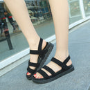 Women Black Thick Flat With Sandals Students Rome Fashion Pregnant PU Rubber Shoes