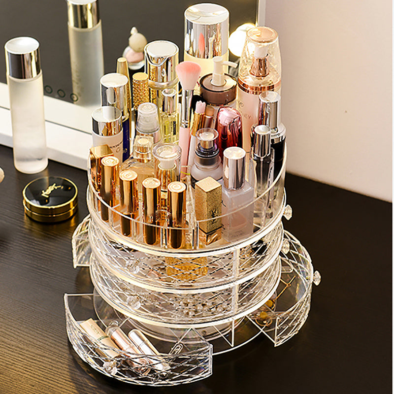 360 Degrees Rotating Cosmetic Storage Box Desktop Home Skin Care Organizer Storage Rack Dressing Table 1 / 2 Layers