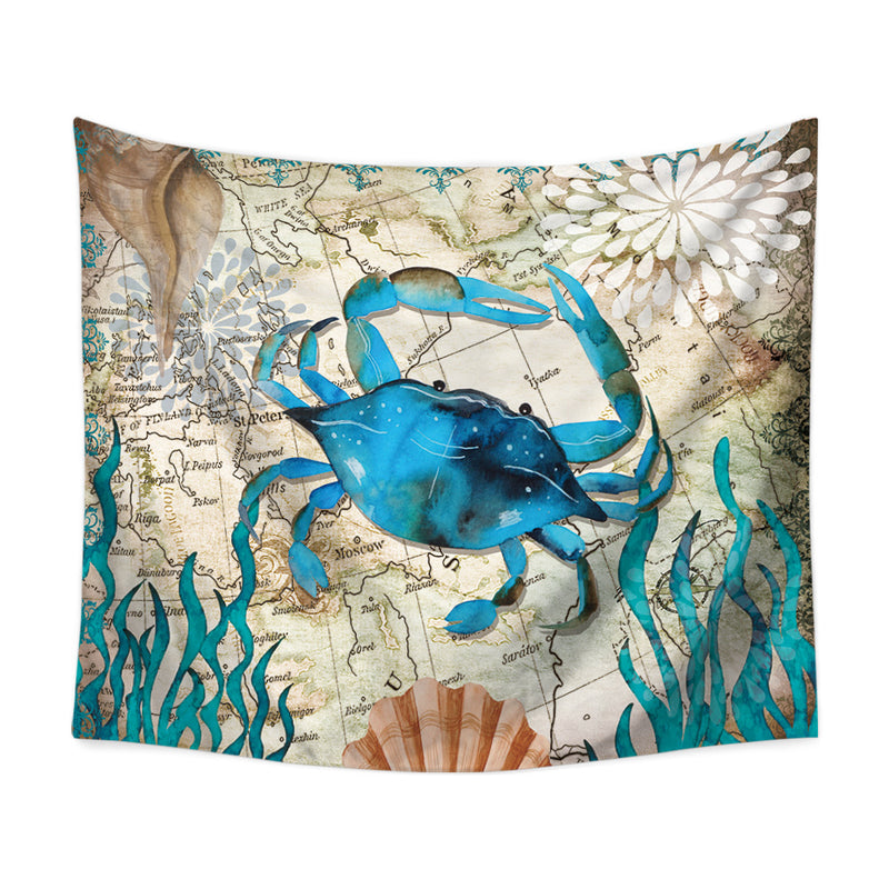 Blue Crab Tapestry Wall Art Hanging for Bedroom Living Room Dorm Wall Blankets