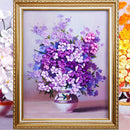 50x58cm 3D Silk Ribbon Purple Flower Cross Stitch Kit Embroidery DIY Handwork Home Decoration
