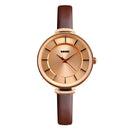 SKMEI 1184 Simple Design Ladies Wrist Watch Genuine Leather Strap Quartz Watches