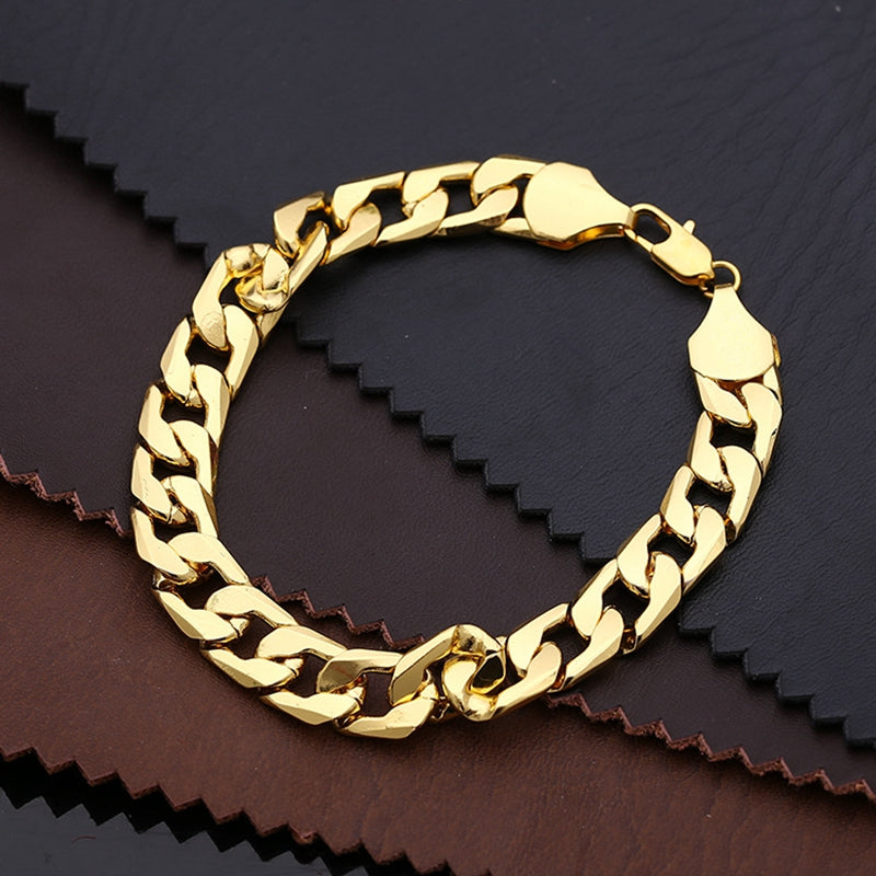 Fashion Hiphop Men Metal Chain Bracelet Trendy Style 10mm Gold Plating Bracelet