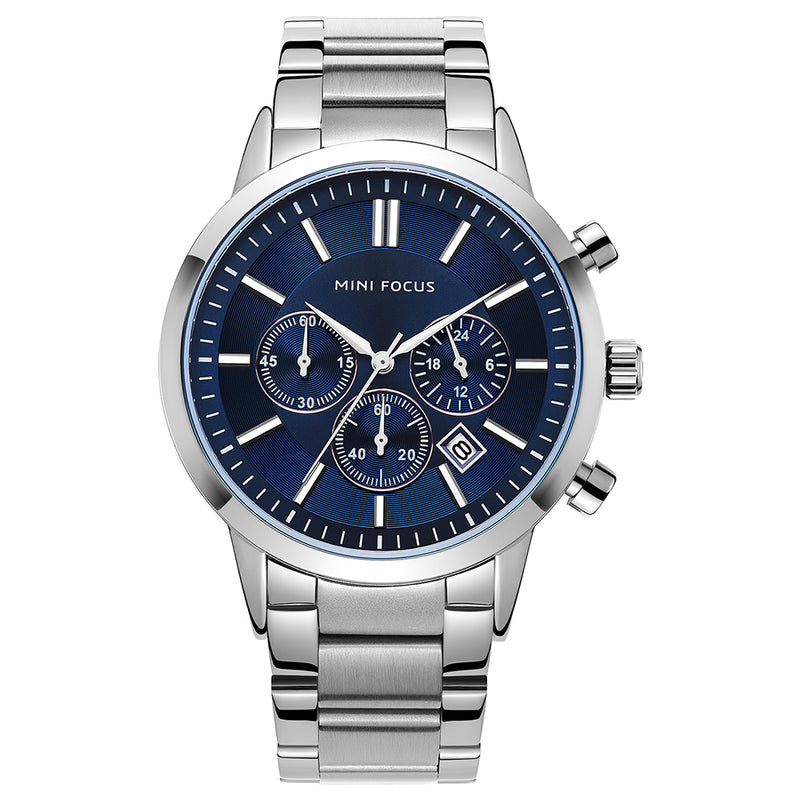 MINI FOCUS MF0188G Business Style Calendar Stainless Steel Men Wrist Watch Quartz Watch