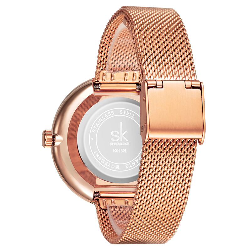 SHENGKE SK K0132 Full Steel Crystal Dial Fashion Women Elegant Quartz Watch