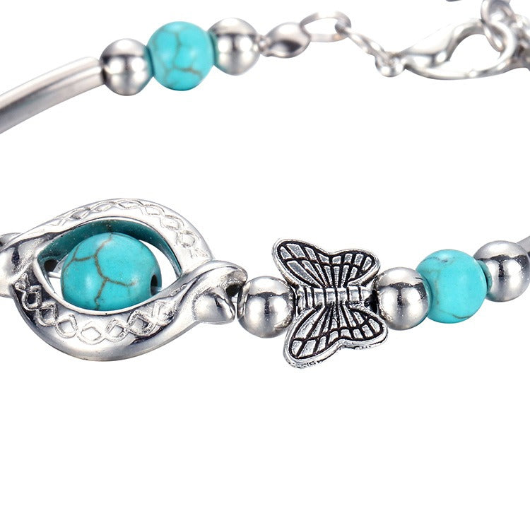 Trendy Turquoise Handmade Bracelet Sliver Beaded Bracelet For Women