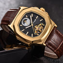 Gold Case Men Watch Moon Phase Business Style Leather Strap Automatic Mechanical Watch