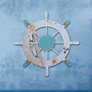11'' Beach Wooden Boat Ship Steering Wheel Nautical Beach Fish Net Shell Decorations