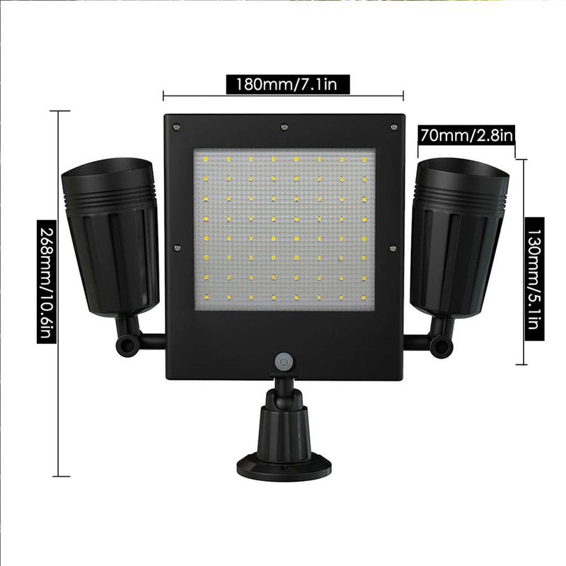 Solar Powered 76 LED Triple Head PIR Motion Sensor Flood Light Spotlight Outdoor Garden Lamp