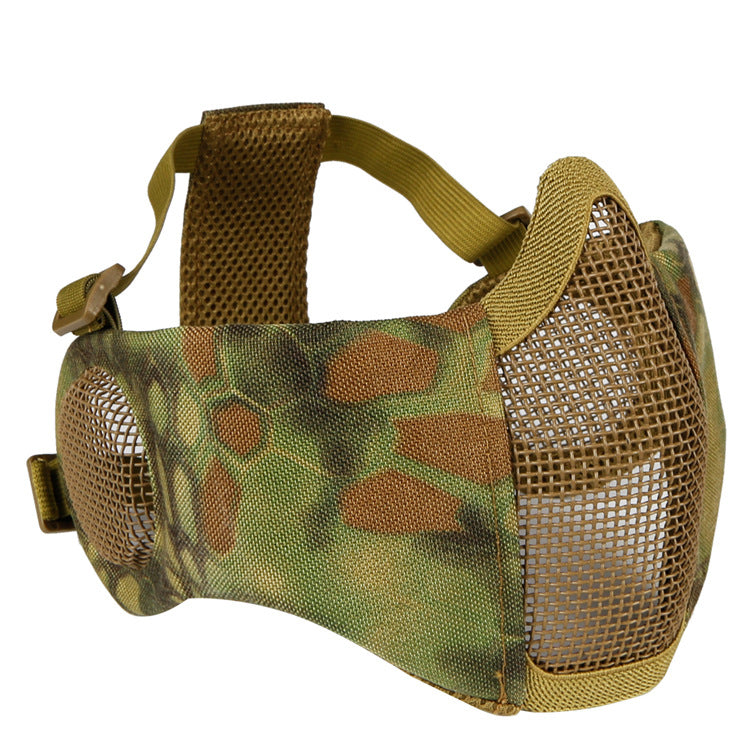 Steel Wire Mask Outdoor Hunting Breathable Tactical Mesh Half Face Protective Mask Earmuffs Version
