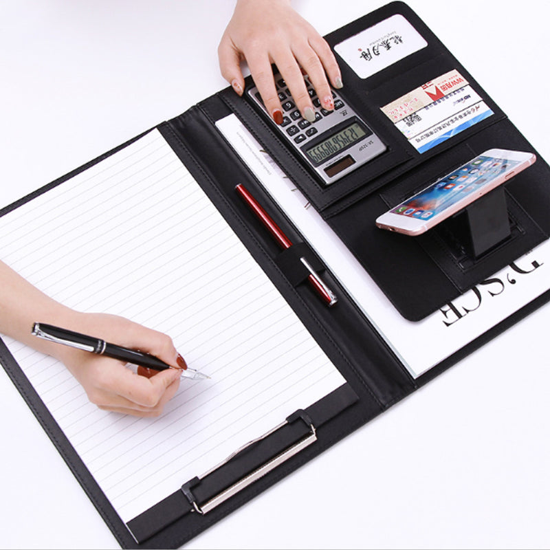 Fixed board + computer + mobile phone Holder bracket folder Multi-function a4 custom paper clip board stationery leather sales manager folder talk single business folder board