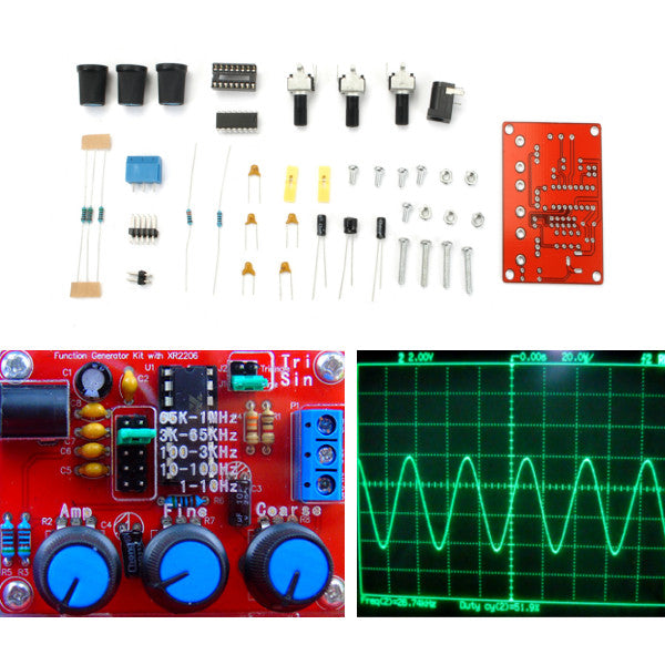 DIY XR2206 Function Signal Generator Kit Sine Triangle Square Output 1HZ-1MHZ