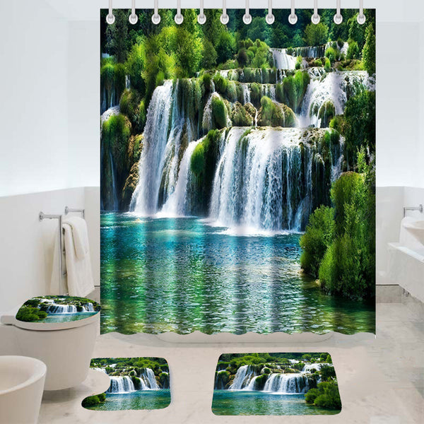 180 x180cm Shower Curtain Anti-Slip 3xCarpets Waterfall Style Bathroom Bath Mat