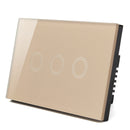 AC 110V-240V 120-type 1 Way 3 Gang Crystal Glass Remote Panel Touch LED Light Sensor Switch