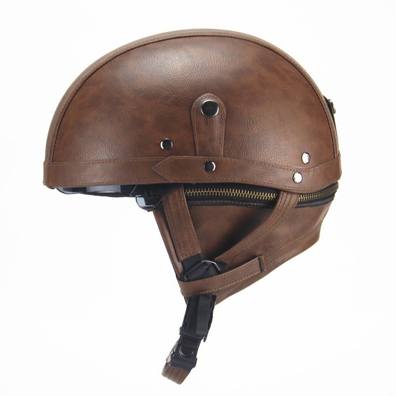Retro PU Motorcycle Half Helmet Open Face With Visor Motorbike Scooter Cruise Safety