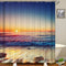 Waterproof Shower Curtain Non-Slip Rug Three Set  Bathroom Decor Blue Ocean Sunset
