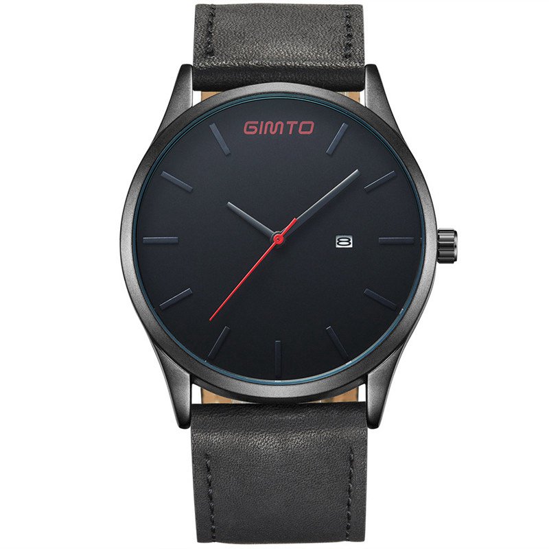 GIMTO GM208 Men Watch Luxury Date Display Leather Watch Band Male Quartz Wrist Watch