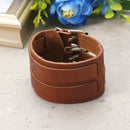 Men Punk Leather Bracelet Wristband Cuff Bangle 2 Layer