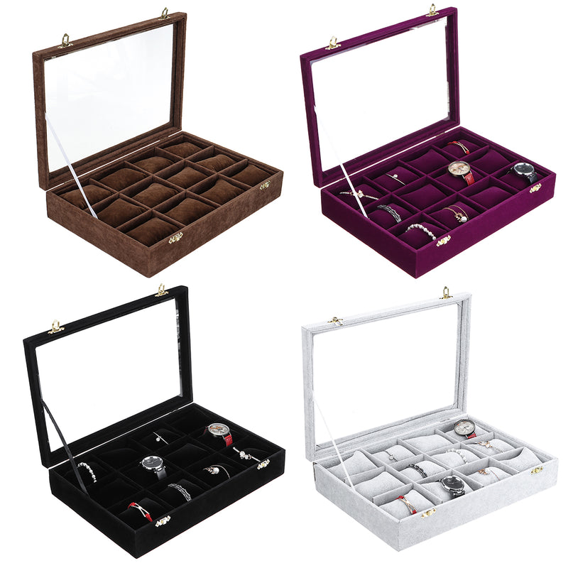 12 Grids Jewelry Storage Box Watch Display Box Velvet Watch Storage Box 35cm*24cm*7cm