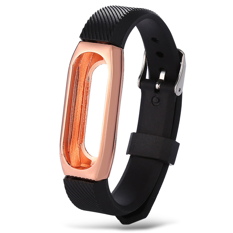 Replacement 14mm Rubber Strap Metal Case  Bracelet Wristband for Xiaomi Miband 2