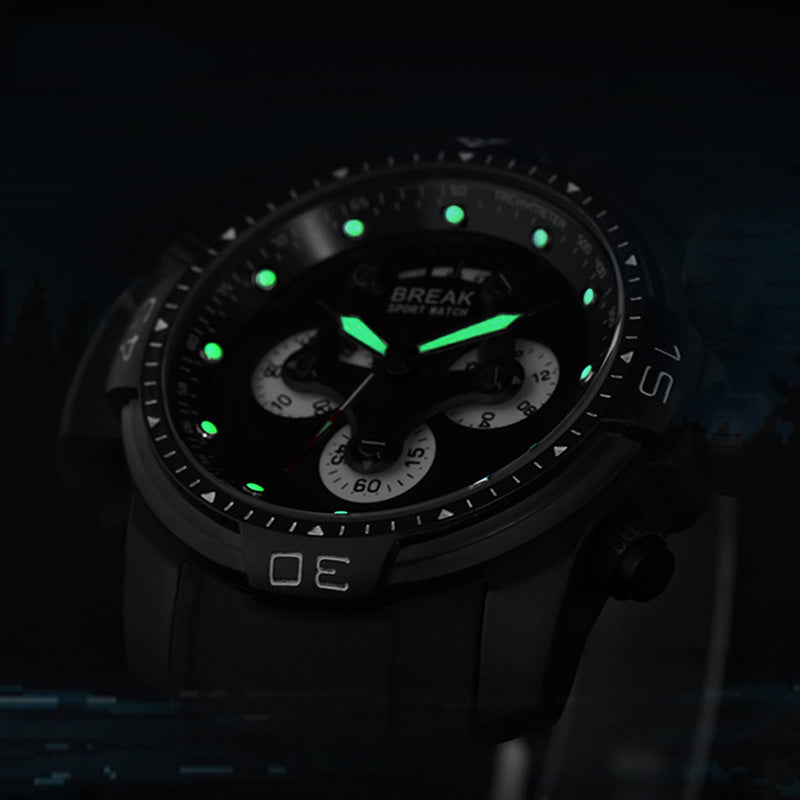 BREAK 5601 Multifunction Men Watch Military Style Rubber Strap Quartz Movement Watch