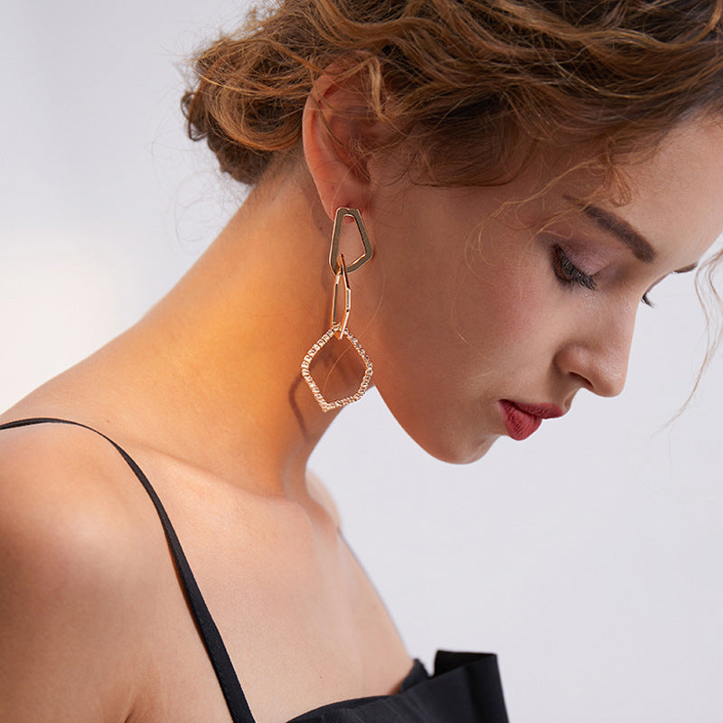 Fashion Ear Drop Earring Hollow Irregular Geometric Rhinestone Charm Earrings for Women
