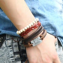 Religious I Love Jesus Bracelet Cowhide Multilayer Wristband White Wood Bead Bracelet for Men