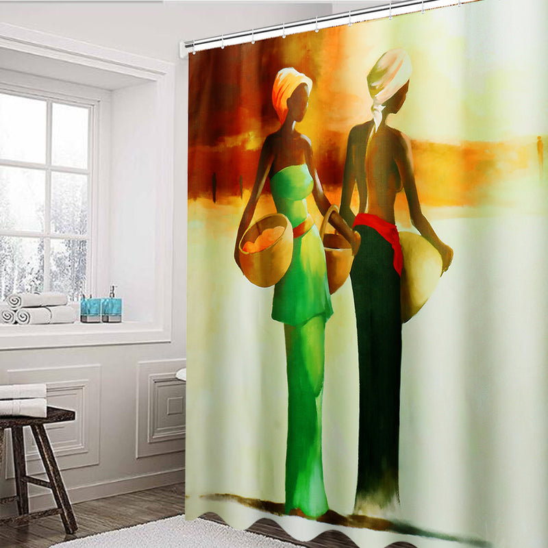 3D Bathroom Shower Curtain African Woman Shower Curtain Black Girl Bathroom Waterproof Polyester Fabric for Bathtub Decor 12 Hooks