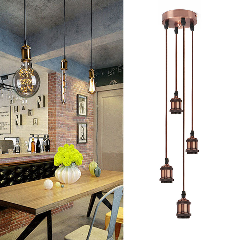 4-Light Modern Retro Industrial Pendant E27 Hanging Ceiling Light Table Lamp Cluster Holder