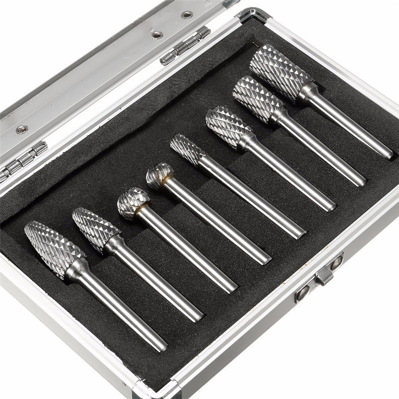 8pcs 1/4 Inch Shank Double Cut Carbide Rotary Burr Die Grinder Grinding Head Bit Tool Set