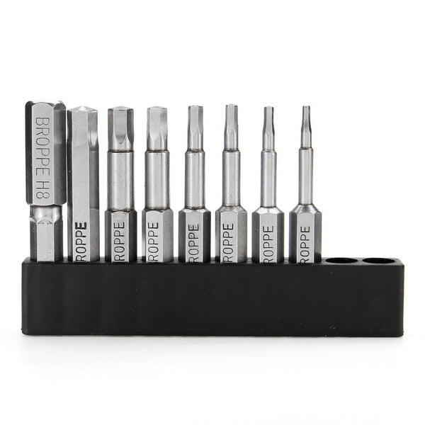 Broppe 8pcs 50mm H1.5-H8 Hex Head Screwdriver Bit 1/4 Inch Hex Shank Magnetic Screwdriver Bits