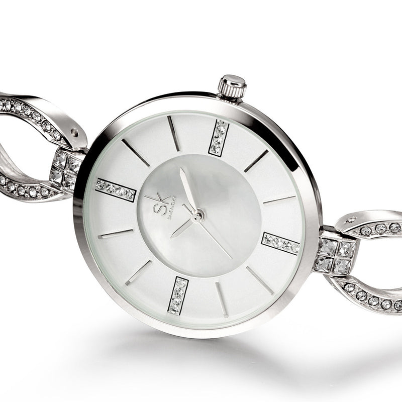 SK K0020 Diamond Dial Case Ladies Wrist Watch Stainless Steel Strap Quartz Watches