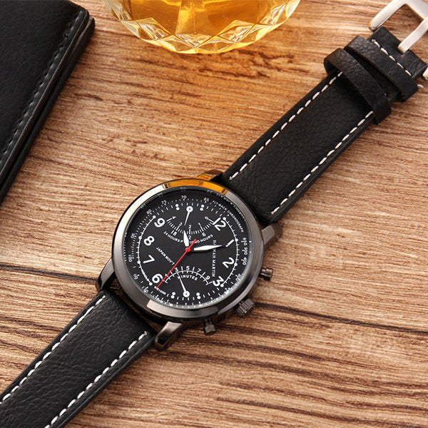 Hannah Martin Men Relogio Masculino Leather Band Decorative Small Dial Quartz Watch