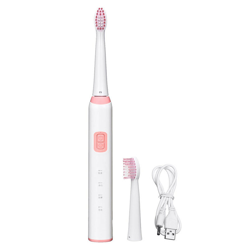 USB Electric Toothbrush Rechargeable Smart IPX7 Waterproof Timer 3 Modes Toothbrush with 2 Brush Heads