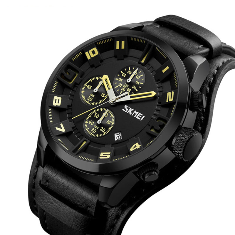 SKMEI 9165 Business Style Date Display Men Wrist Watch Leather Strap Quartz Watches