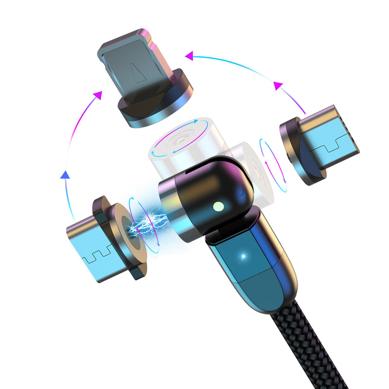 USLION 2.4A 2in1 LED 540 Magnetic Dual Position Game Quick Charge Data Cable for Samsung S10+ Xiaomi Redmi Note8 HUAWEI