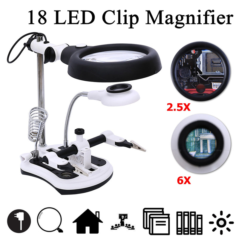10X Soldering Magnifier Desk Lamp Repair Clamp Desktop Magnifying Glasses with 18 LED Light