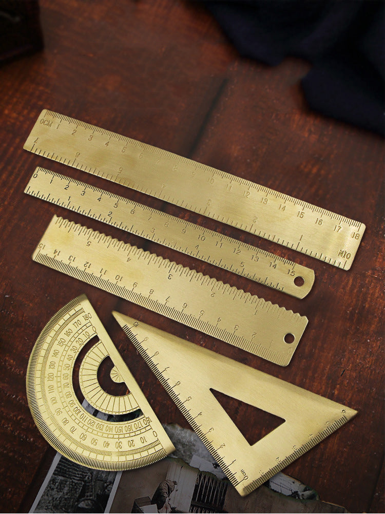 Brass Ruler Metal Triangle Straight Ruler for Woodworking Measuring Ruler Wave Line Drawing Tools