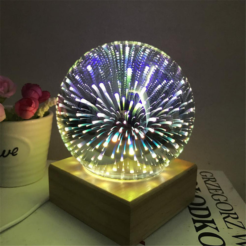 Novelty 3D Magic Glass Ball Sphere Fairy Tale Starry Sky Romantic Fireworks Light Table Lamp