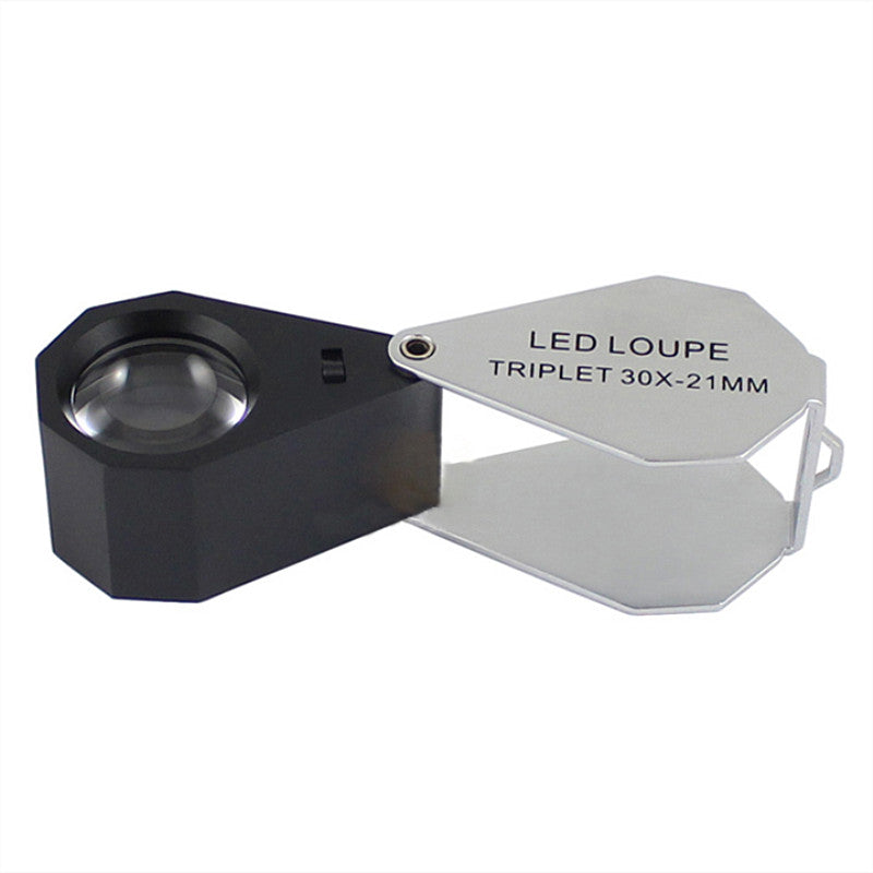 7801A Magnifier 6 LED Light,21mm Lens Foldable 30x Magnification Triplet Optic Lens Jeweler Loupe Ma