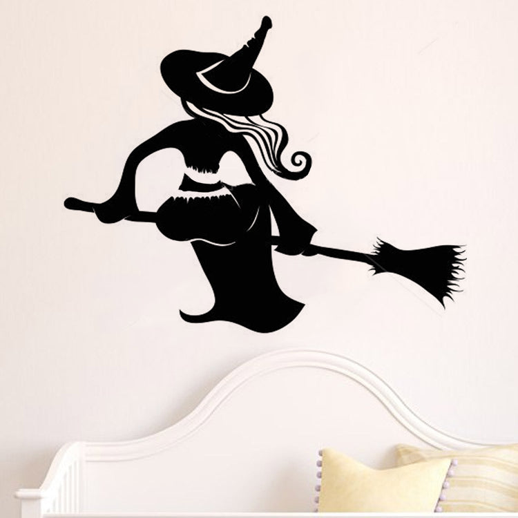 Creative Witch Broom Sticker Removable Halloween Decor Black DIY Wall Sticker Poster Wallpapers