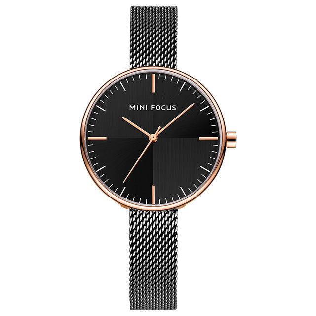 MINI FOCUS MF0275L Ultra Thin Mesh Strap Analog Clock Waterproof Concise Women Quartz Watch Wristwatch
