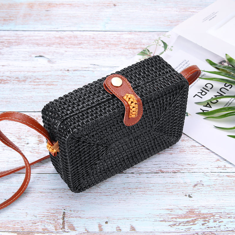 2L Straw Bag Rattan Woven Crossbody Beach Bag Handbag Outdoor Travel