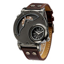 OULM 9591 Casual Style Creative Wrist Watch Dual Time Zones Leather Strap Quartz Watches
