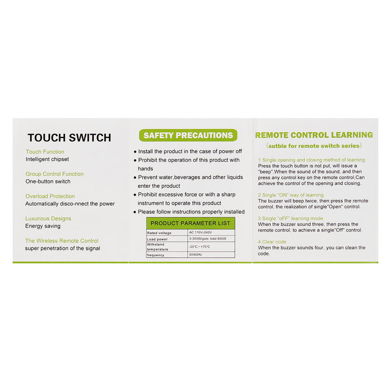 1 Way 2 Gang Crystal Glass Remote Panel Touch LED Light Switch Controller With Remote Control