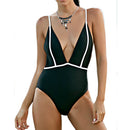 Women Sexy Black Soft Cups Backless Wireless Floral Tight High Elastic One Piece Swimwear Beach