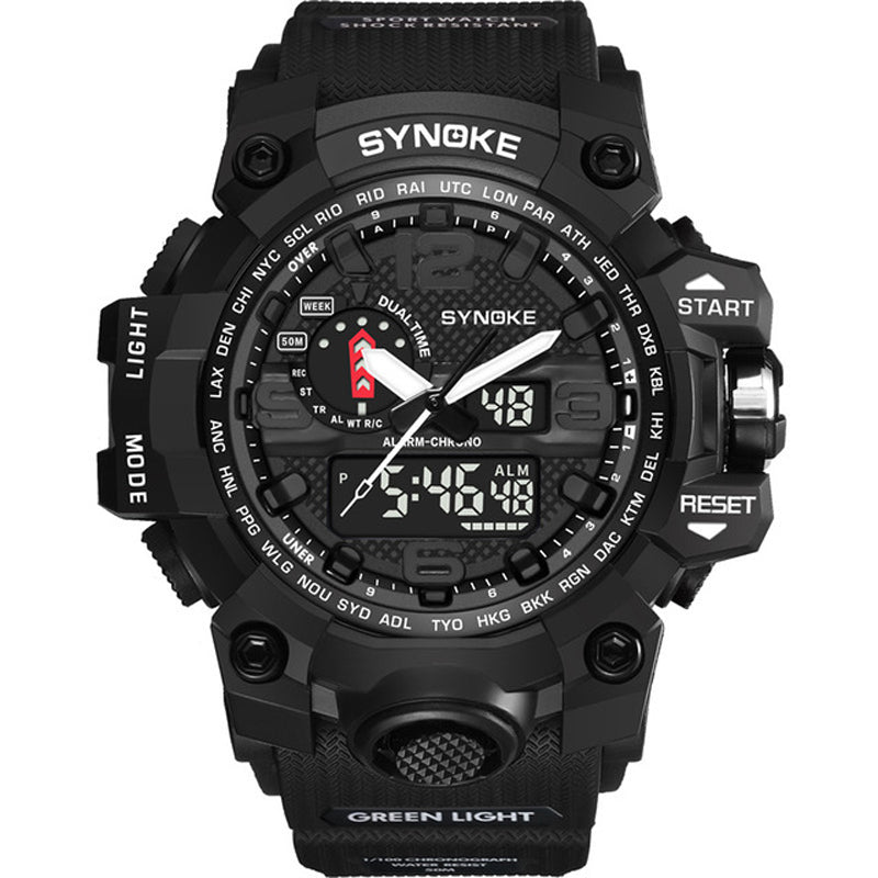 SYNOKE 9401 Sport Men Digital Watch 5ATM Waterproof Dual Time Luminous Display Dual Display Watch