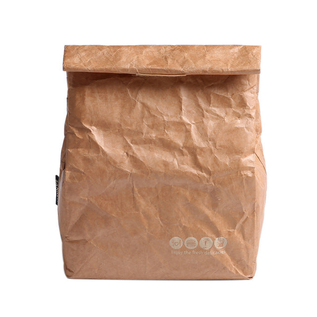 SANNE 6L Brown Paper Lunch Bag Reusable Box Sack Durable Insulated Thermal Kraft Paper Bag Snack