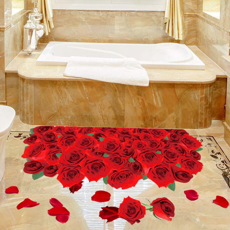 Miico FX82024 3D Rose Decorative Sticker Floor Sticker Bathroom Sticker Wall Sricker Removable Sticker
