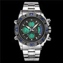 STRYVE S8018 Men Full Steel Waterproof Date Week Chrono Alarm Clock Dual Display Digital Watch